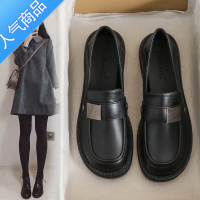 SUNTEK小皮鞋女春秋英伦风黑色大码41平底软底43豆豆厚底夏季乐福鞋