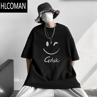 HLCOMAN夏季短袖T恤男笑脸印花半袖情侣体恤韩版打底衫宽松潮流