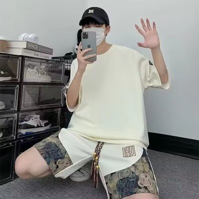 夏季新款休闲运动套装男短袖T恤潮牌五分短裤宽松港风