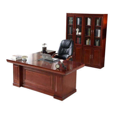 DXBG老板桌大班台总裁桌椅组合贴实木皮办公桌简约现代单人主管经理桌1.6米整套+椅子+四门书柜