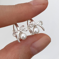 S925纯银珍珠蝴蝶结耳扣女温柔日常设计师款耳环简约百搭耳饰送女朋友老婆情人节七夕生日礼物