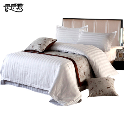 伊伊爱 酒店公寓白色锻条40S贡缎被套