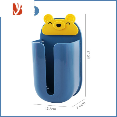 三维工匠壁挂抽纸盒壁挂式家用客厅创意免打孔厨房卧室厕所收纳盒挂壁纸巾 蓝色小熊 1个装