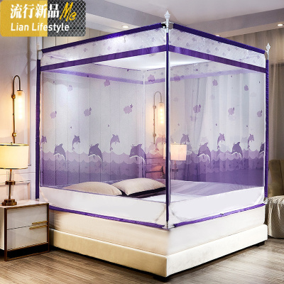 蚊帐三开外穿坐床印花方顶床笠防摔公主风1.5蒙古包1.8m 三维工匠