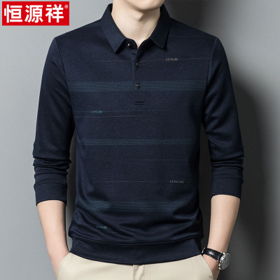 恒源祥长袖t恤男士春秋季2025年新款中老年爸爸装条纹polo打底衫