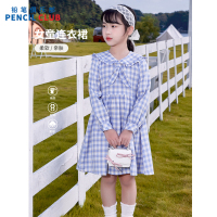 [1件3折]铅笔俱乐部童装秋装新款女童连衣裙中大童风长袖格子裙子