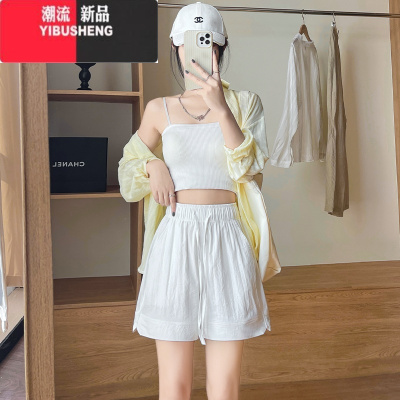 YIBUSHENG开叉运动山本短裤女季2024新款高腰休闲中裤宽松冰丝阔腿五分裤