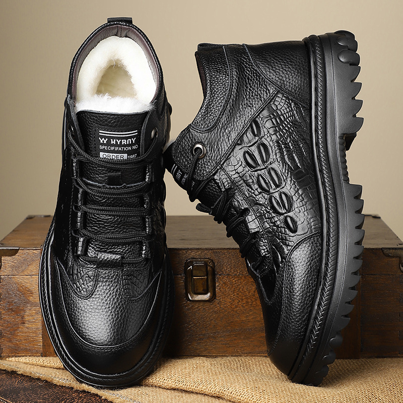 头层牛皮羊毛雪地棉鞋男鞋冬季加绒加厚高帮皮鞋保暖爸爸冬鞋真皮