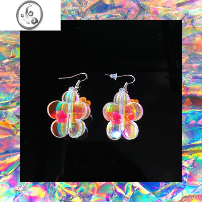 JiMi空洞-未来感幻彩棱镜星星耳钉 立体花朵耳环 925银针耳饰