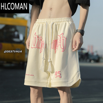 HLCOMAN欧美高街发泡短裤男士夏季潮牌宽松休闲中裤美式运动五分裤子男款