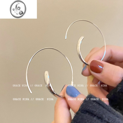 JiMi金属冷淡风银色素圈耳环女小众设计感高级耳钉个性简约耳饰气质款