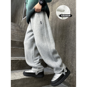 男童加绒裤子新款秋冬款大儿童一体绒冬装加厚卫裤冬季棉裤潮