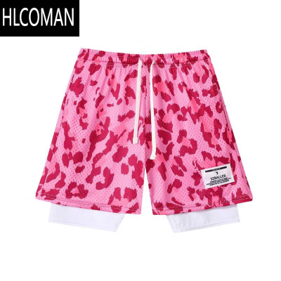 HLCOMAN美式豹纹短裤男假篮球运动裤宽松速干休闲潮流四分短裤不过膝