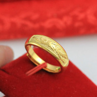 金满多 新娘结婚婚庆男女龙凤戒指喜庆首饰品 仿真黄金色男女对戒送女朋友老婆情人节七夕生日礼物