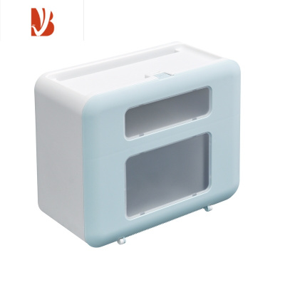 三维工匠卫生间纸巾盒厕所卫生纸置物架免打孔防水厕纸抽纸卷纸纸盒挂壁式 9269三格精品[欧蓝色]