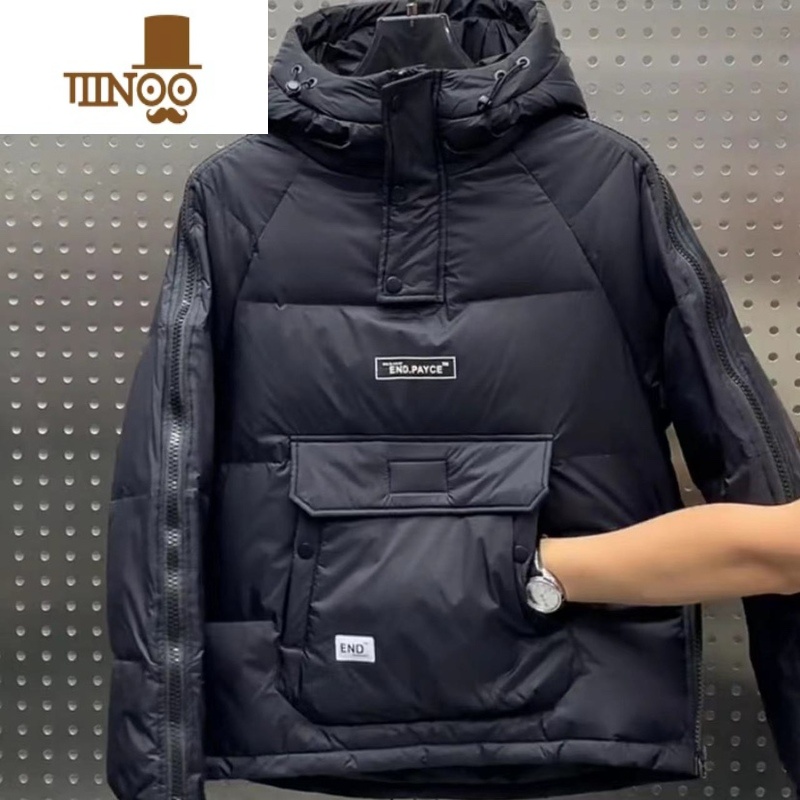 YANXU2022冬季拉链工装羽绒棉服潮流男士连帽短款外套情侣加厚套头棉衣