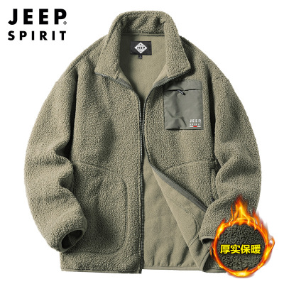 JEEP SPIRIT吉普秋冬新款男装抓绒衣男休闲宽松复合绒上衣宽松印花男夹克