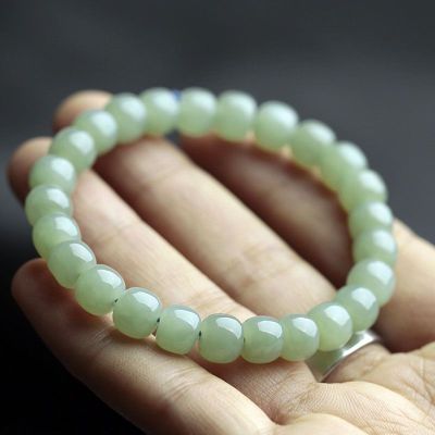 天然和田玉石手链老型珠浅色青玉且末蓝手链8m毫米女款送证书送女朋友老婆情人节七夕生日礼物