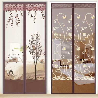 魔术贴防蚊帘磁性纱夏季纱窗防蝇家用隔断自吸磁铁对吸 刺绣玫瑰(加宽4CM魔术贴) 宽180*高220cm