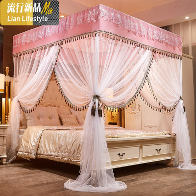 双层蚊帐床帘一体式家用欧式带支架1.8m纹账1.5米2公主风遮光床幔 三维工匠