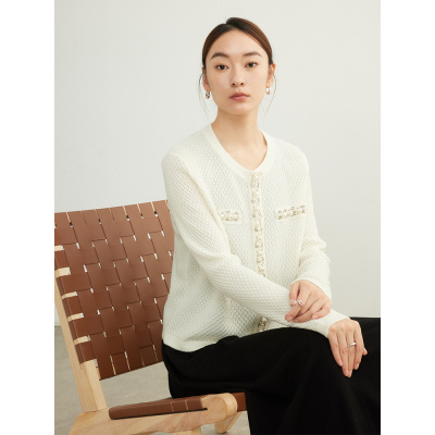 轻奢精致 小香风钉珠针织开衫女装25春季新款时尚单穿羊毛外套女