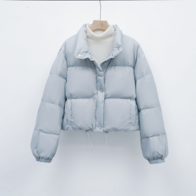 纯色简约加厚女短款立领小个子加厚白鸭绒面包服羽绒