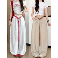 白色气球裤女夏季新款高腰垂感休闲宽松辣妹高街阔腿裤子