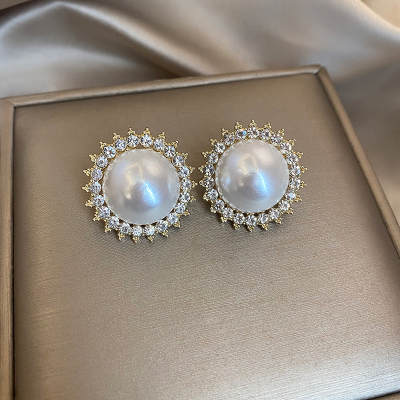 闪钻珍珠几何圆形耳钉女轻奢高级感气质耳环耳饰2025新款时尚配饰送女朋友老婆情人节七夕生日礼物