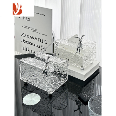 三维工匠纸巾盒客厅茶几轻奢家用亚克力抽纸盒桌面餐巾面巾纸收纳盒子 冰川纹纸巾盒2个 送兔子