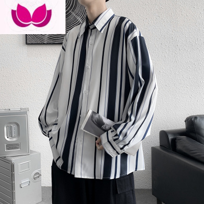 七斓冷淡风男装条纹冰丝衬衫男高级感夏季薄款外套长袖衬衣高街ins潮