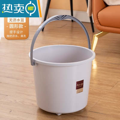 敬平带滑轮加厚塑料拖把桶洗澡桶挤水桶篮老式家用墩布拖把压干地拖桶 圆形款灰色[无带沥水篮+轮子]