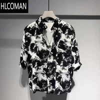 HLCOMAN夏季薄款短袖撞色衬衫男生港风复古胖子衬衣高级大码痞帅休闲上衣
