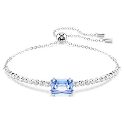 Swarovski 女款经典手链水晶镶嵌蓝色方形宝石优雅时尚饰品