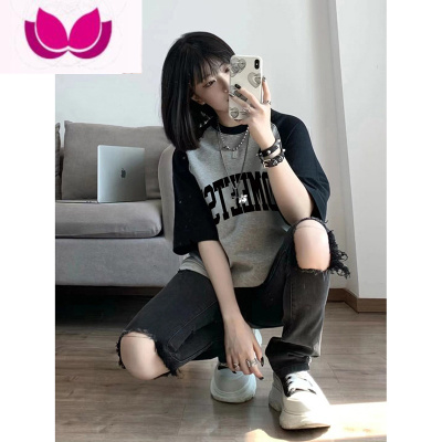 七斓港味复古chic上衣大版t恤女款夏季oversize插肩潮牌短袖ins潮