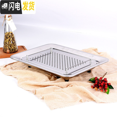 三维工匠不锈钢茶盘加厚大号 功夫茶茶具茶池茶台双层储水茶海茶托盘 美式排水-50*35送礼