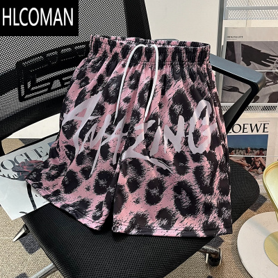 HLCOMAN潮牌豹纹海边沙滩短裤男生夏季休闲宽松直筒薄款冰丝速干五分裤子