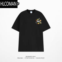 HLCOMANNELY卡通印花短袖T恤男女潮牌宽松bf风圆领半袖tee