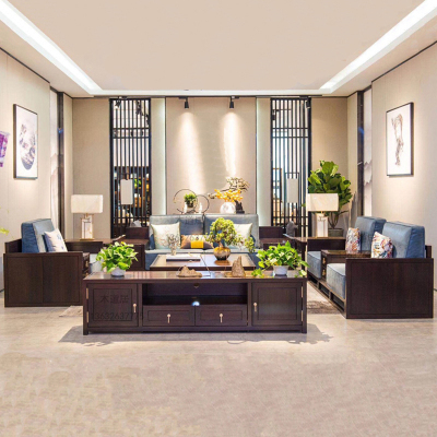 森美人新中式实木沙发组合别墅客厅布艺沙发禅意花现代样板房家具定制