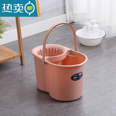 敬平家用手动挤水桶手压地拖桶拖地拖把桶塑料旋转拧水单桶老式墩布桶 加厚粉色