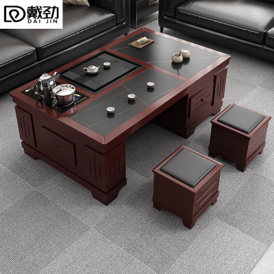戴劲火烧石功夫茶几茶桌椅组合茶具一体套装茶台一键上水 1.2米红棕色
