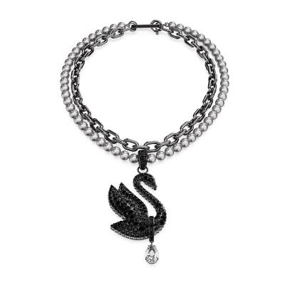 Swarovski女士项链 Swan choke 时尚甜酷风可拆卸水晶天鹅叠搭颈链 送女友