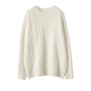 圆领宽松山羊绒衫女秋冬季保暖麻花套头毛衣长袖百搭针织打底上衣