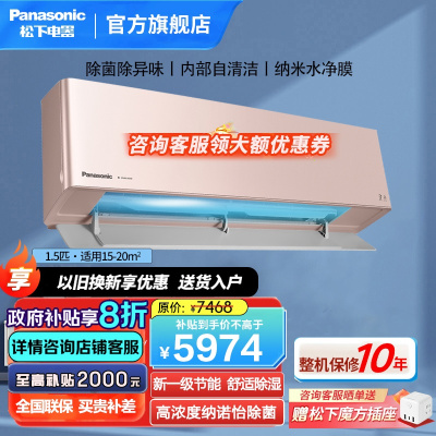 松下(panasonic)1.5匹直流变频冷暖20倍纳诺怡除菌1级内部自清洁除湿壁挂空调挂机 一级能效 D13KQ10N