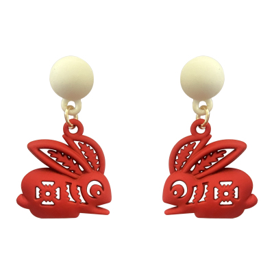 925纯银剪纸兔子新年国潮耳钉女耳环耳饰红色生肖配饰2025送女朋友老婆情人节七夕生日礼物