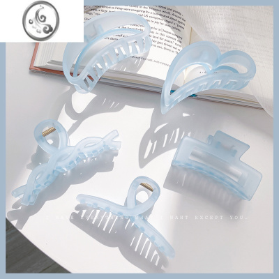 JiMi夏季浅蓝色磨砂夹子女抓夹高级感盘发鲨鱼夹小众后脑勺发量多发夹