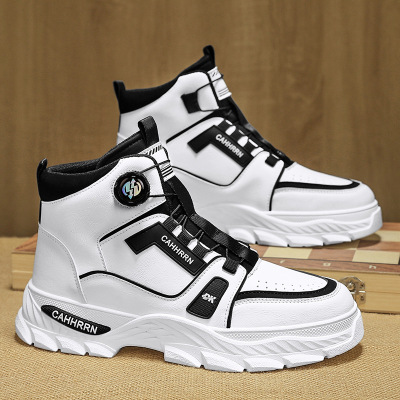 秋季新款工装免系带旋转纽扣马丁靴时尚百搭户外运动机车高帮男靴