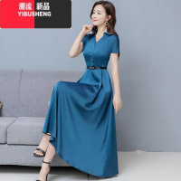 YIBUSHENG2024年新款连衣裙季修身显瘦气质冰丝长款收腰遮肚大摆长裙