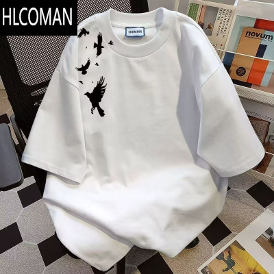 HLCOMAN韩版潮牌飞鸟印花短袖T恤情侣ins休闲夏季宽松打底上衣男