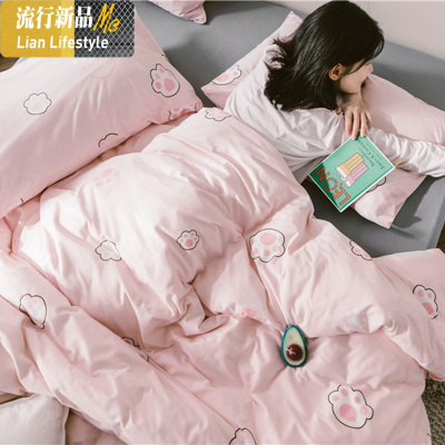 ins风棉天竺棉印花四件套棉针织棉柔软床单被罩床上用品 三维工匠