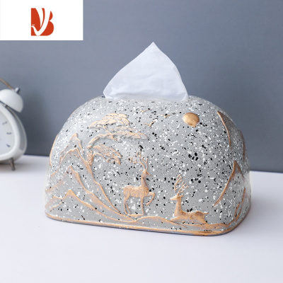 三维工匠抽纸巾盒家居装饰新中式轻奢现代简约客餐厅家用桌面创意陶瓷摆件 点点灰